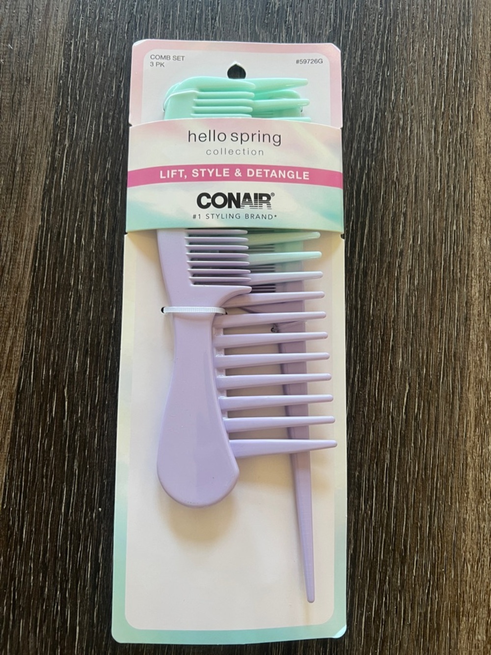 (51) NWT Conair Hello Spring Lift Style & Detangle Comb Set - Lavender & Mint